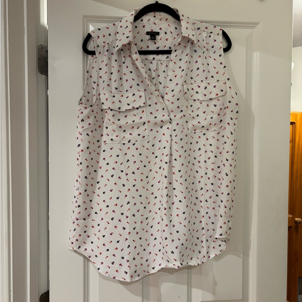 Ann Taylor White Sleeveless Top with Floral Print